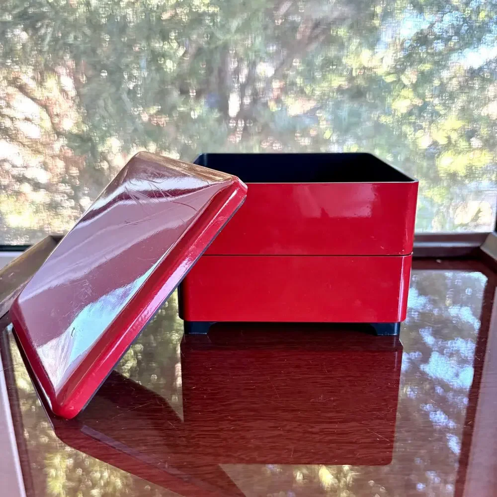 Vintage CMC Japan Red Black Stacking Bento Box 2 Tier